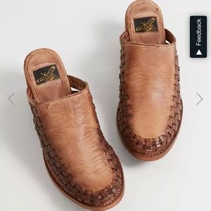 Freebird by Steven Sofia Clogs Woven Mules Cognac Leather Slip Ons 7